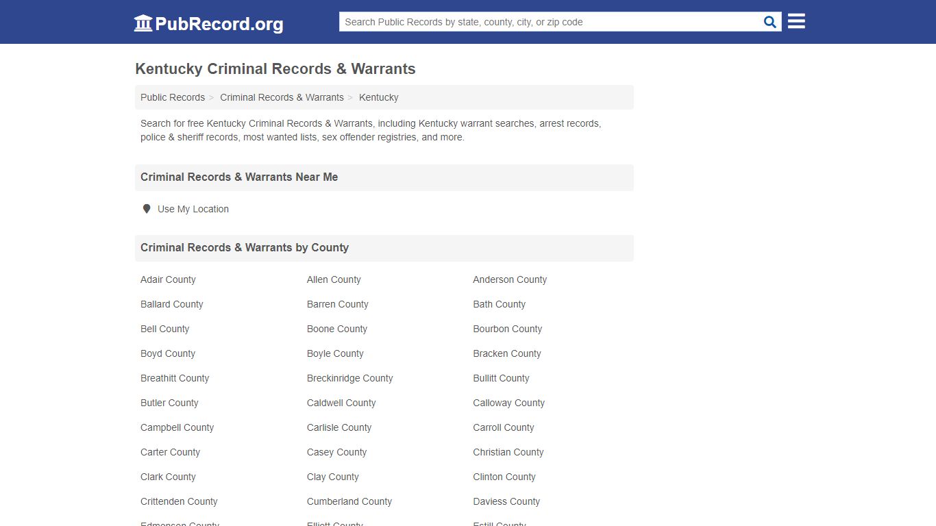 Free Kentucky Criminal Records & Warrants - pubrecord.org